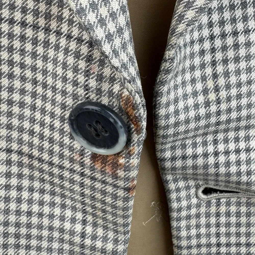 Brioni Roma Augusto Sport Coat Mens 44L Gray Houndstooth Wool Blazer Italy *FLAW